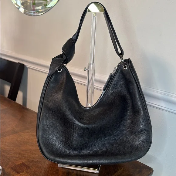 BORBONESE Black Italian Leather Hobo Bag with signature knot strap - Picture 15 of 16